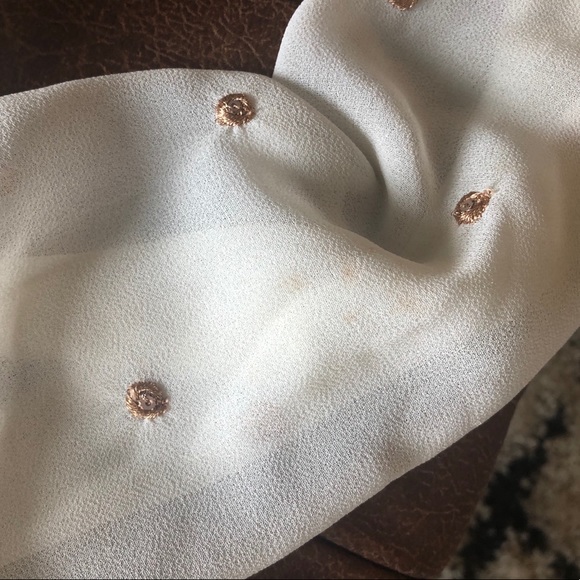 Free People Boho Ivory Gold Embroider Dot Blouse M - Picture 8 of 9